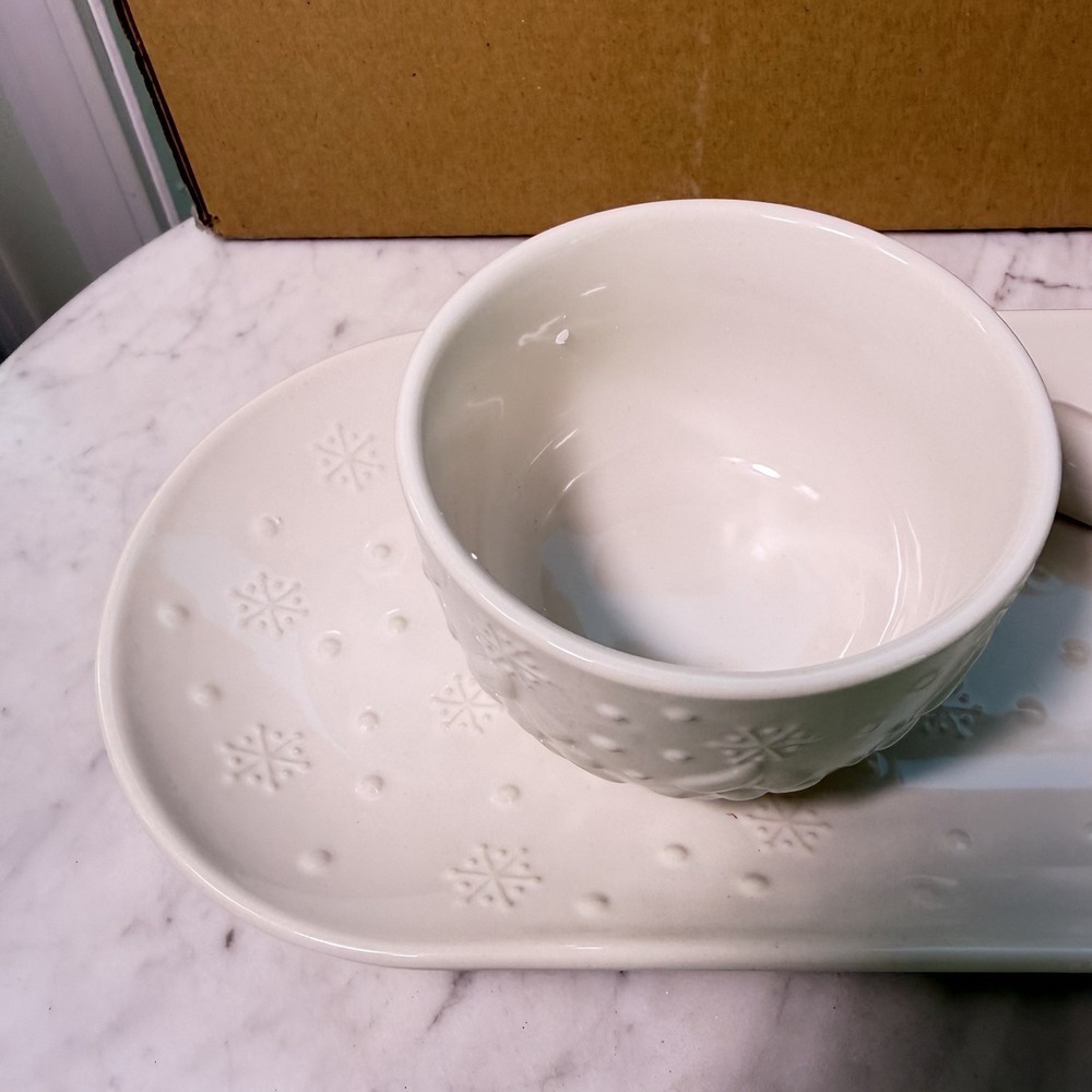 Temp-tations Seasonal Holiday 14" Platter Tray Ramekin Spreader Set White New - Picture 2 of 11
